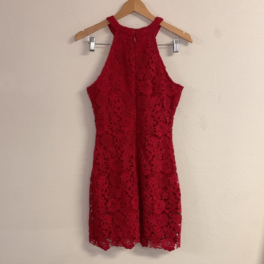 Lulu's Red Lace Mini Dress - Picture 7 of 10
